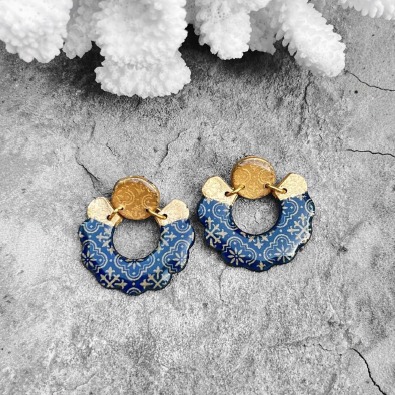 Boucles d'oreilles Rumi bleues et or